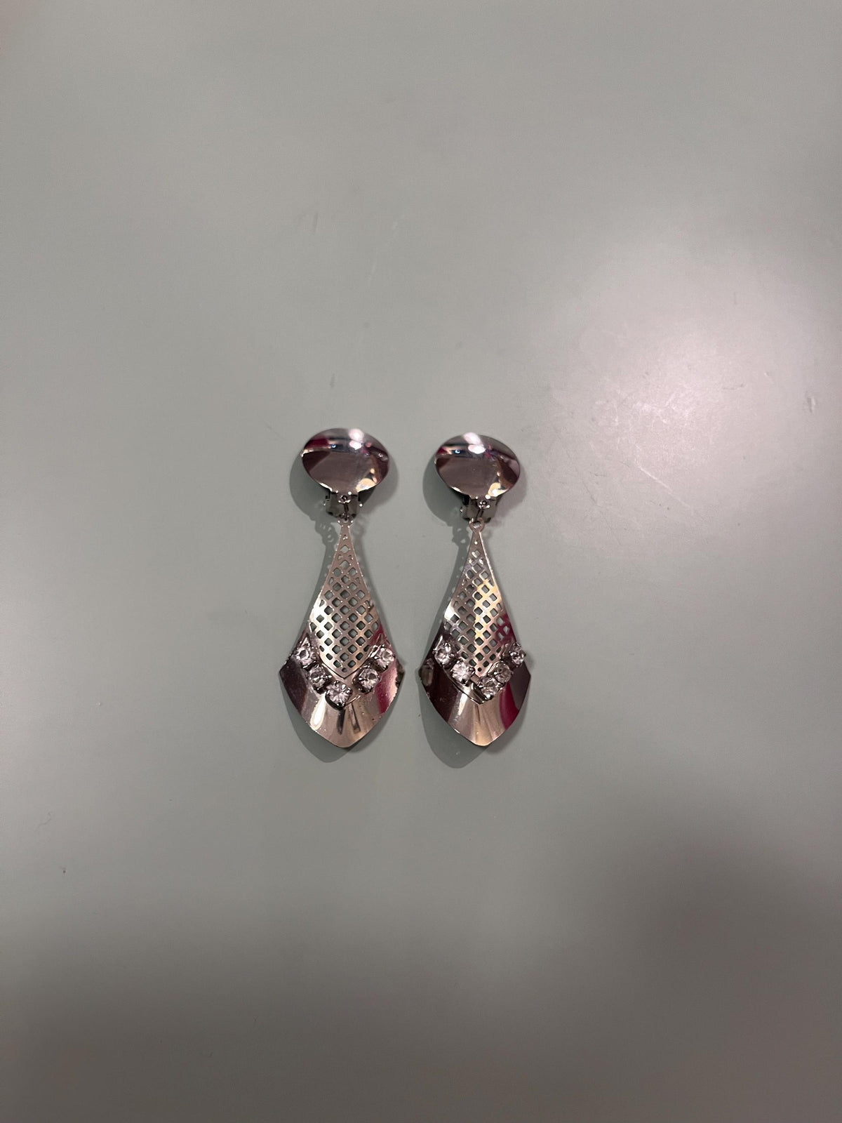 1990s Silver-Tone & Rhinestone Clip-On Earrings