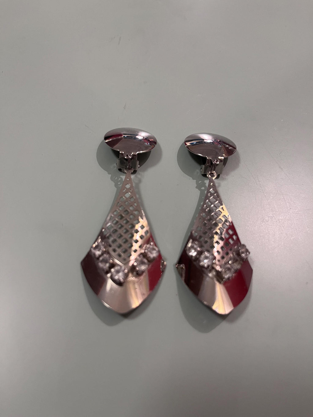 1990s Silver-Tone & Rhinestone Clip-On Earrings