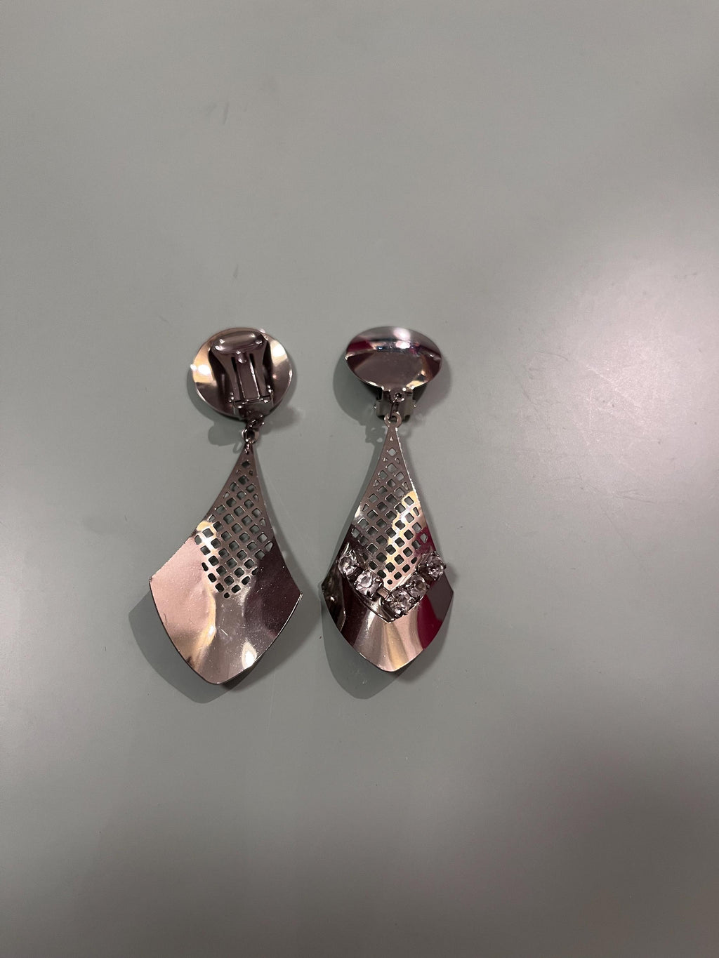 1990s Silver-Tone & Rhinestone Clip-On Earrings